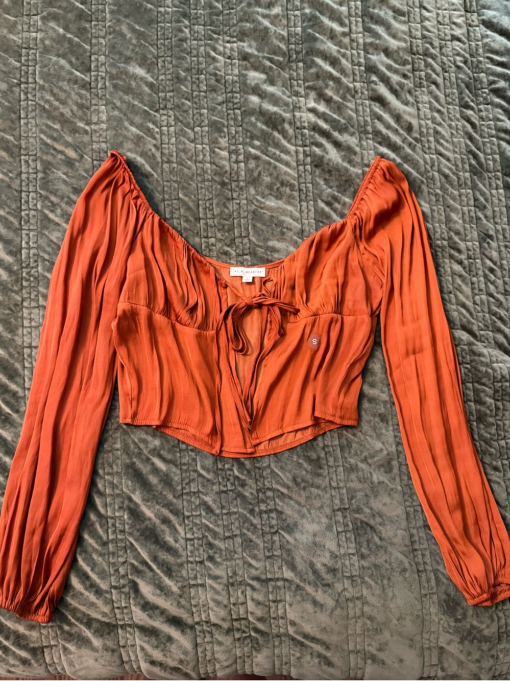 Pacsun Rust Long-Sleeve Tie-Front Crop Top